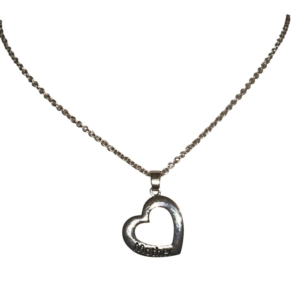 Mother Heart Pendant Necklace Silver Tone‎ Engraved Open Heart Jewelry